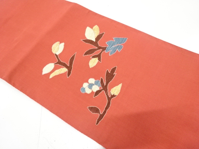 JAPANESE KIMONO / ANTIQUE NAGOYA OBI / SILK / WOVEN LEAVES